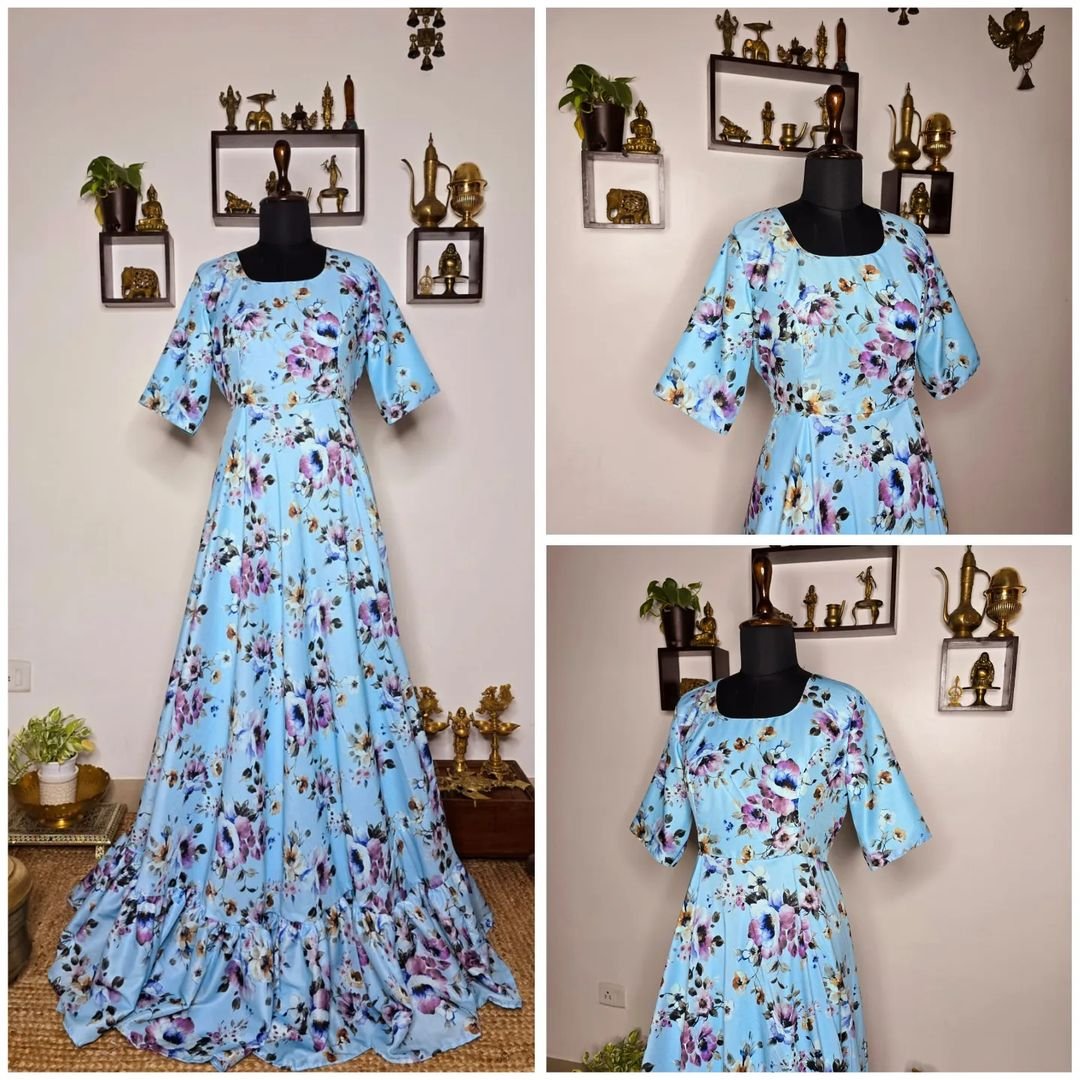 Blue Floral Raffle Gown