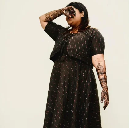 Ikkat Knee Length Gown with Shrug