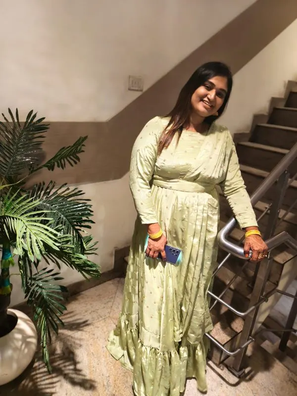 Pista Green Drape Party Wear Gown