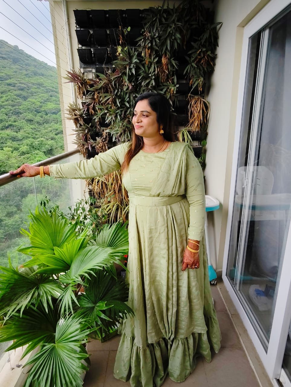 Pista Green Drape Party Wear Gown - Image 3