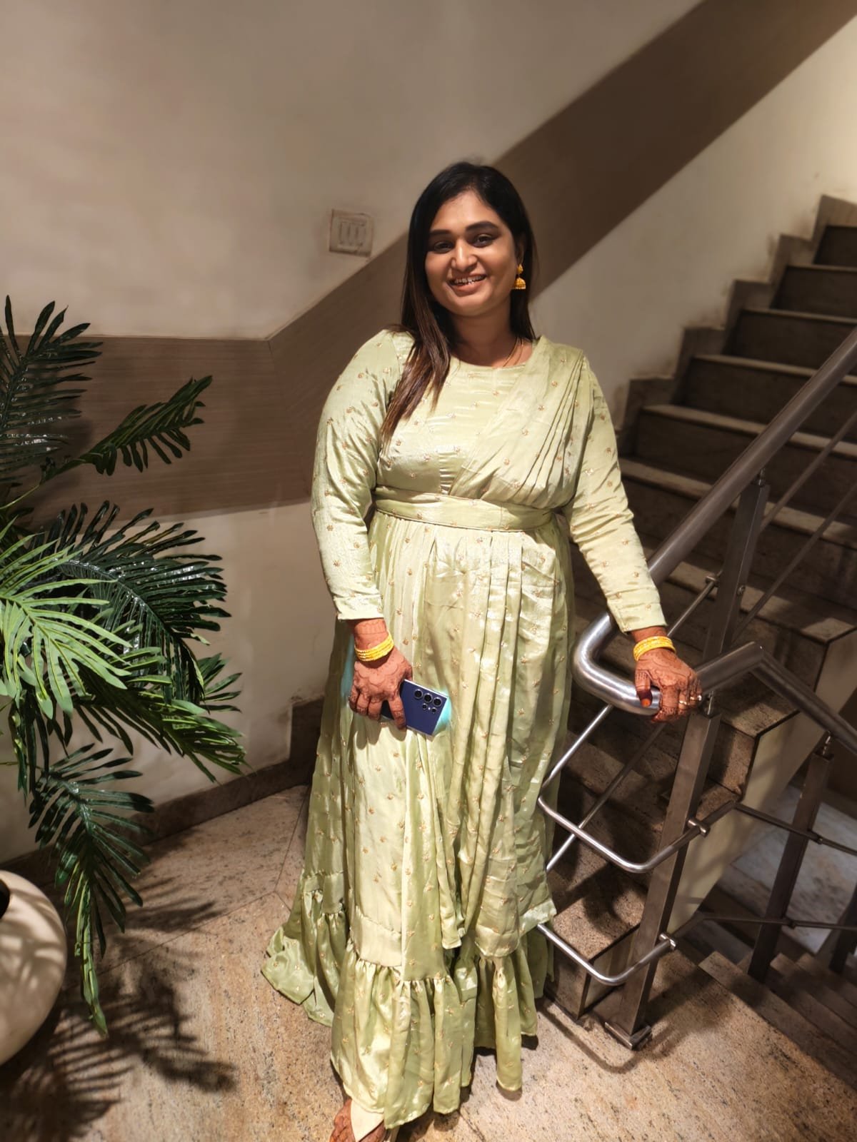 Pista Green Drape Party Wear Gown - Image 2