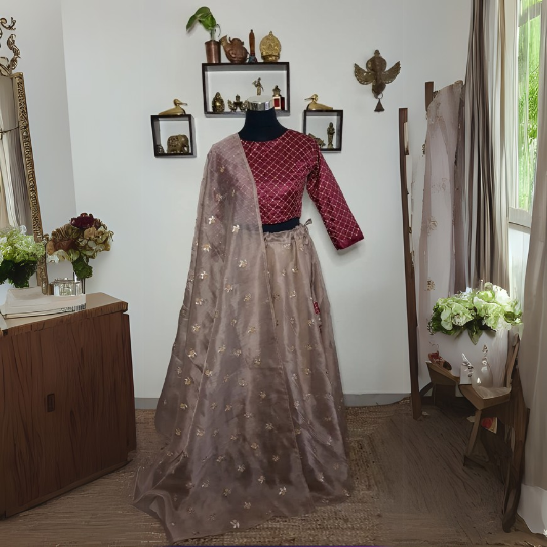 Organza Choli with Raw Silk Top