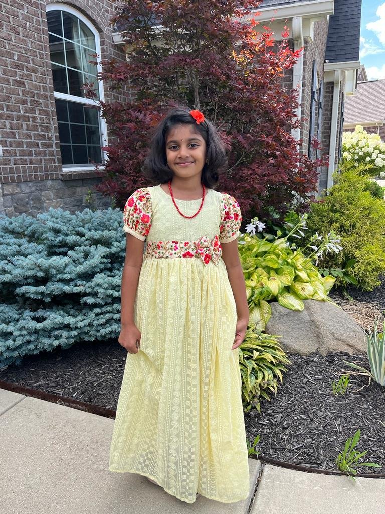 Yellow Chikonkari Georgette Gown