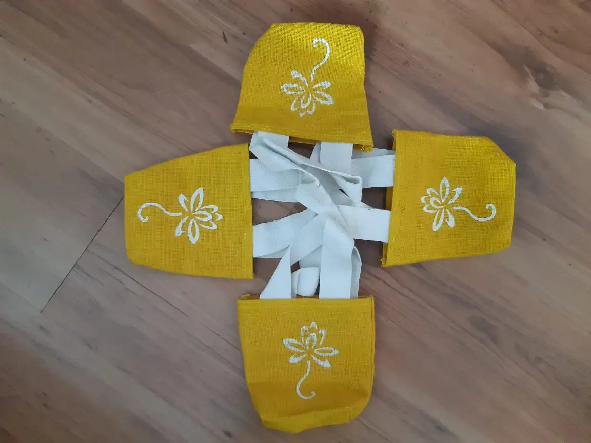 Yellow Jute Bag with Flower Print - Image 2