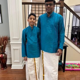 Dad and son twinning raw silk kurta