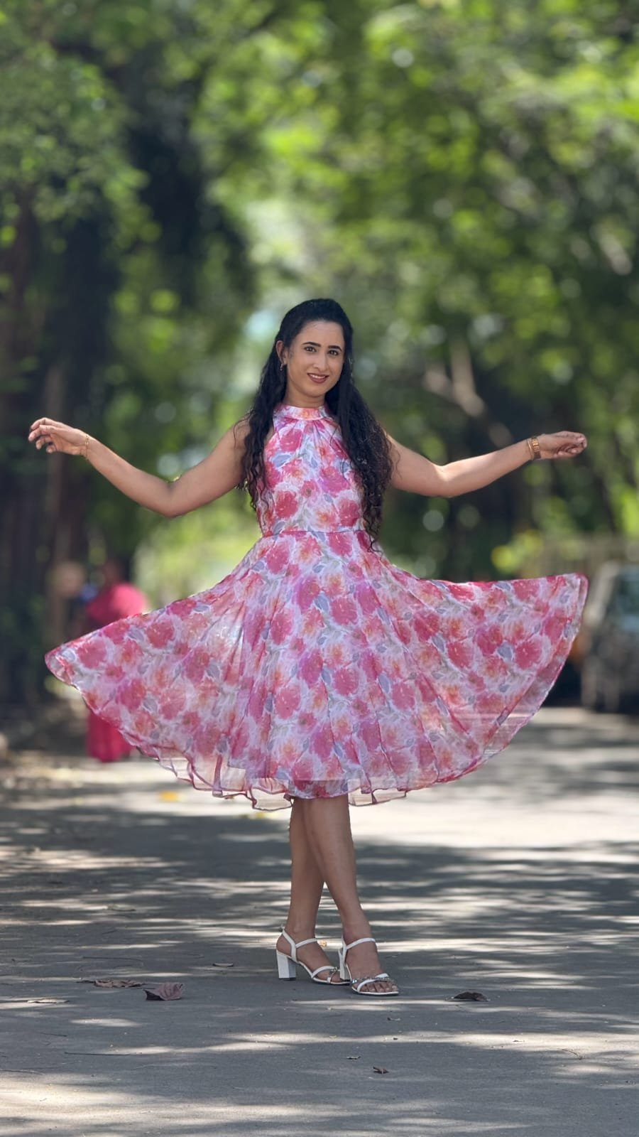 floral georgette knee length gown