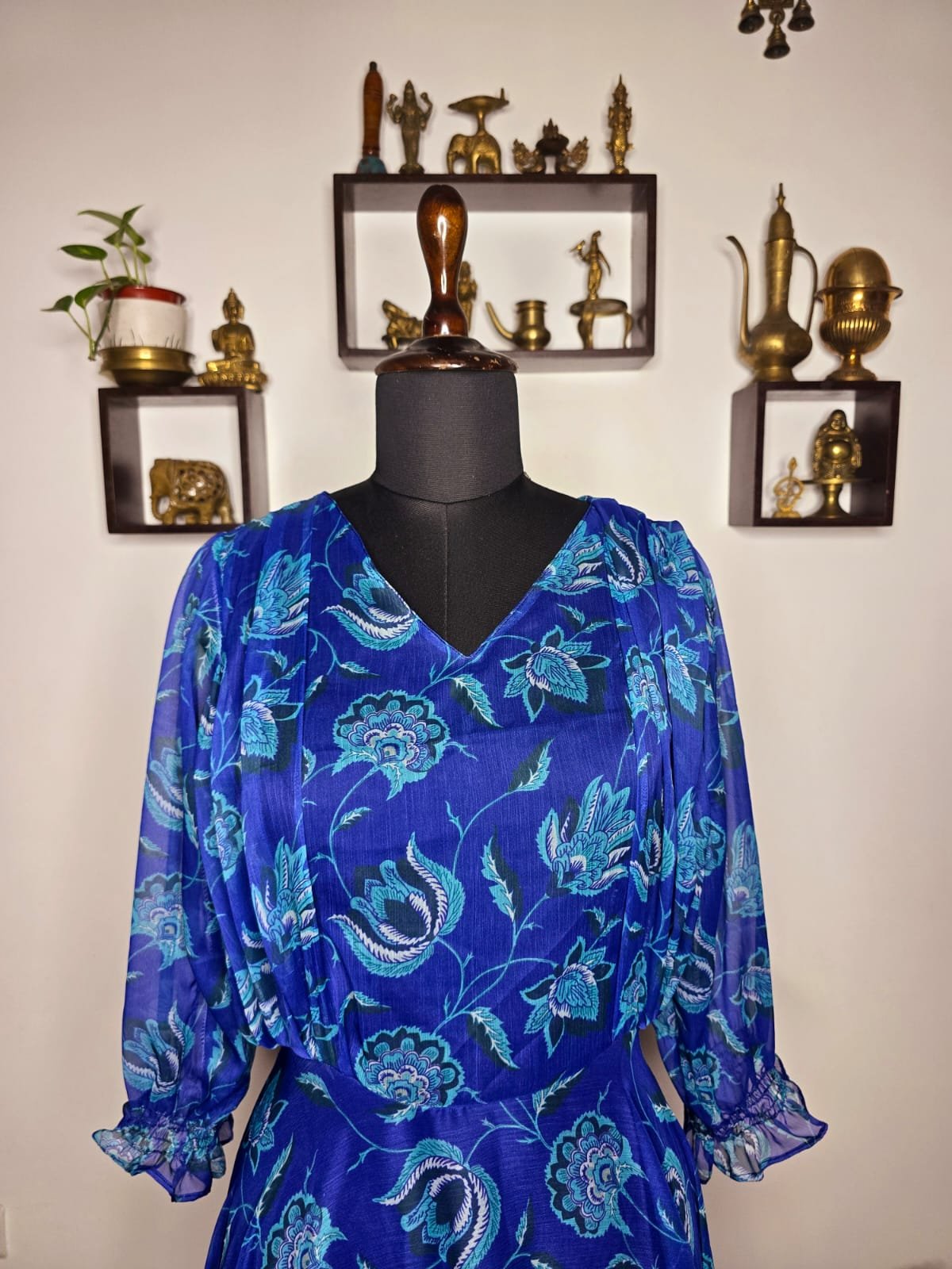 Navy blue floral chiffon gown - Image 2